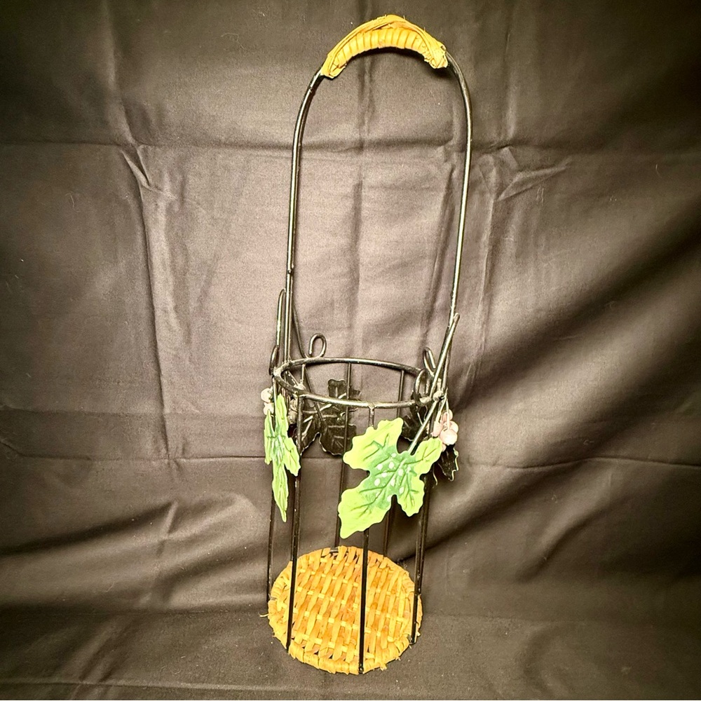 Vintage Decorative Metal & Wicker Wine Bottle Holder
